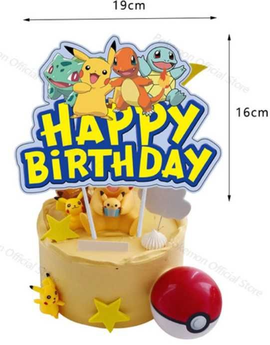 Topper na tort Pokemon Pikachu Pokeball Charmander Bulbasaur urodziny