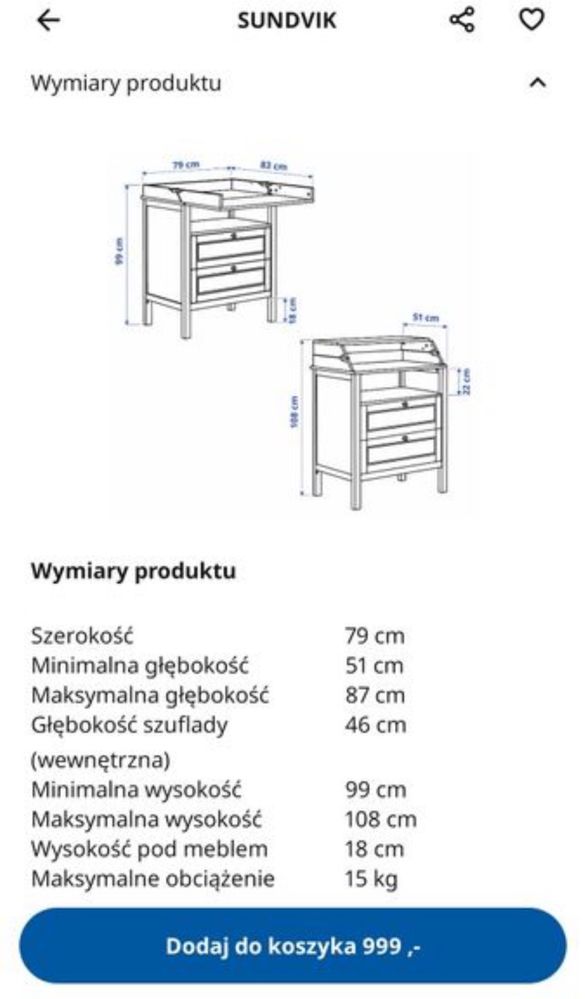 Komoda przewijak Sundvik Ikea