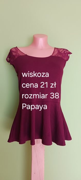 Burgundowa bluzeczka z baskinką I koronką Papaya rozm.38