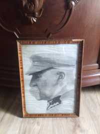 Stary przedwojenny portret marszałka Józefa Piłsudskiego
