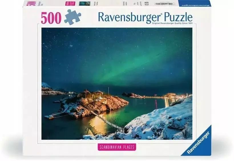 Puzzle 500 Zorza Polarna nad Bergsfjord. Ravensburger