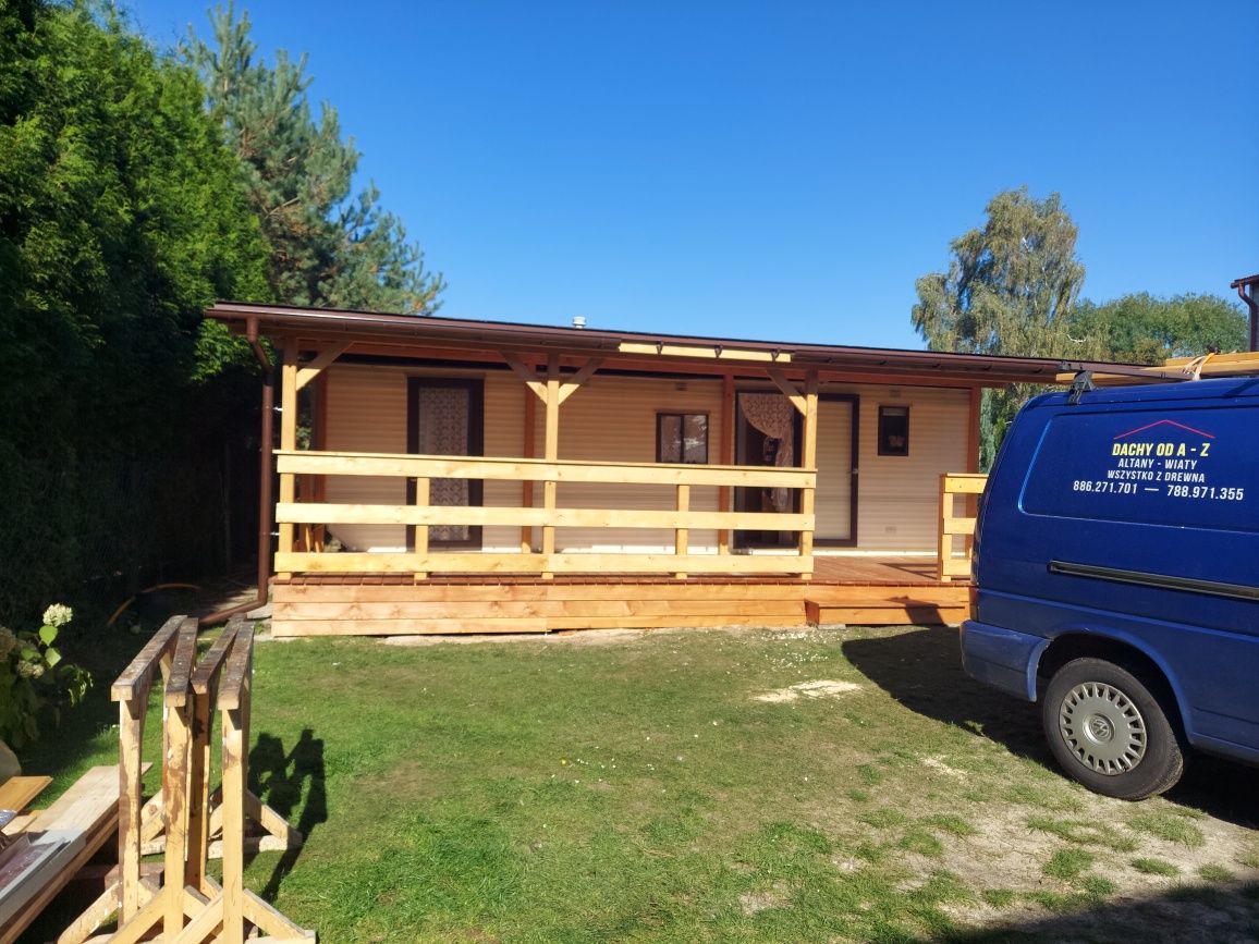 Konstrukcje drewniane montaż podbitki tarasów pergole domki do 35m2