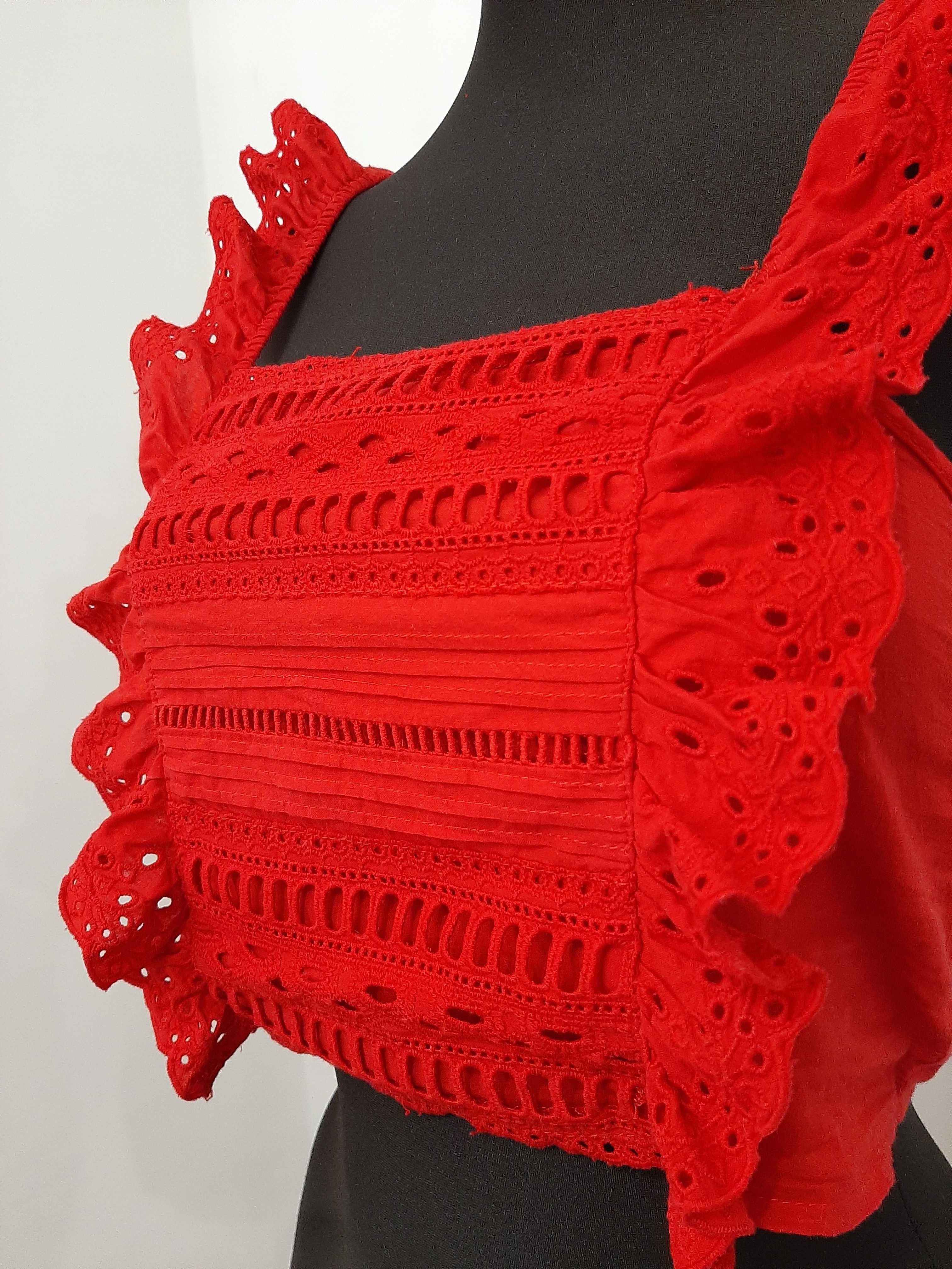 Czerwony crop top z falbankami, XS/S