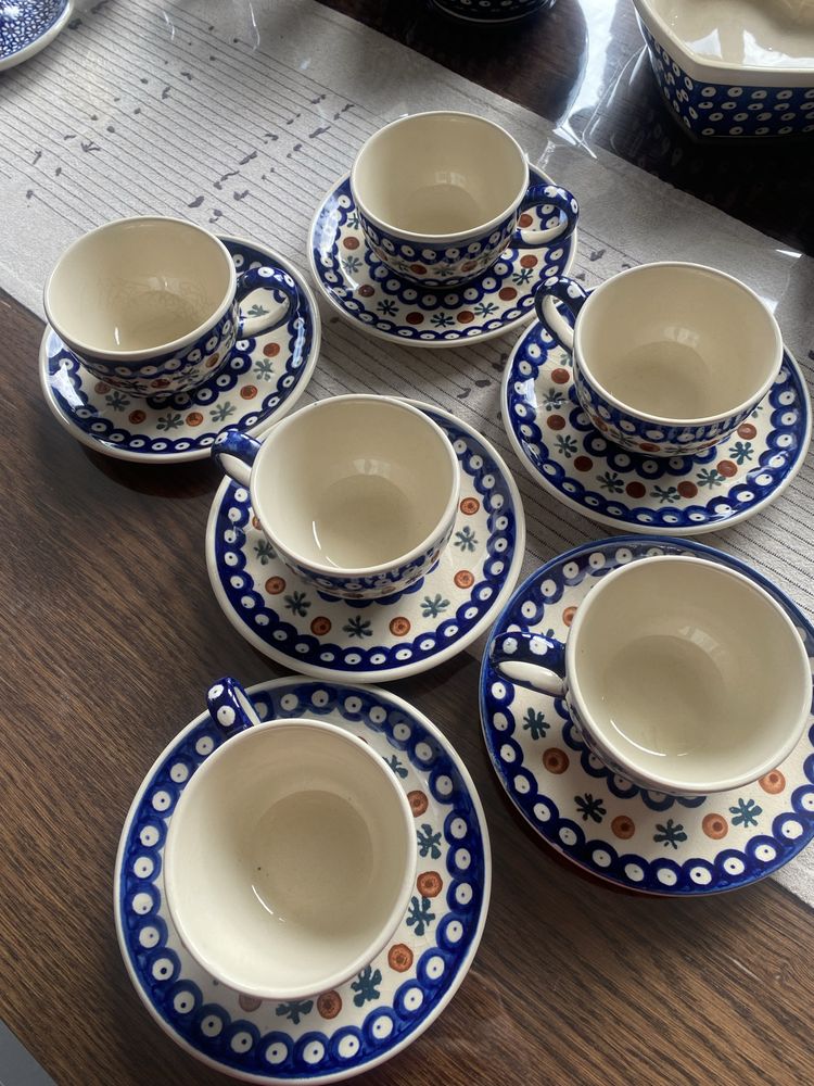 Komplet ceramiczny, serwis lata 80 Boleslawiec