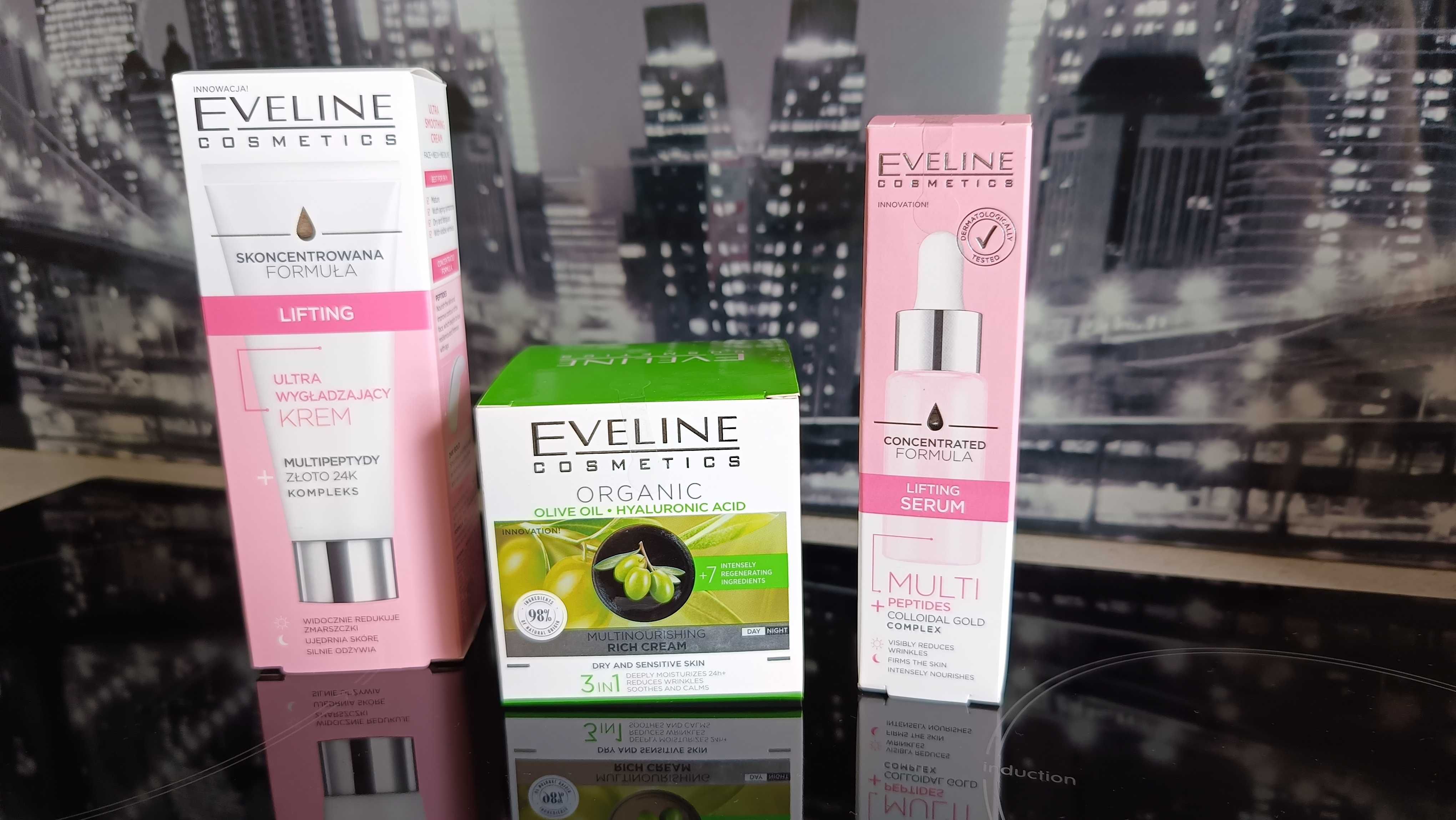 NOWE kremy i serum Eveline lifting miltipeptydy kwas hialuronowy