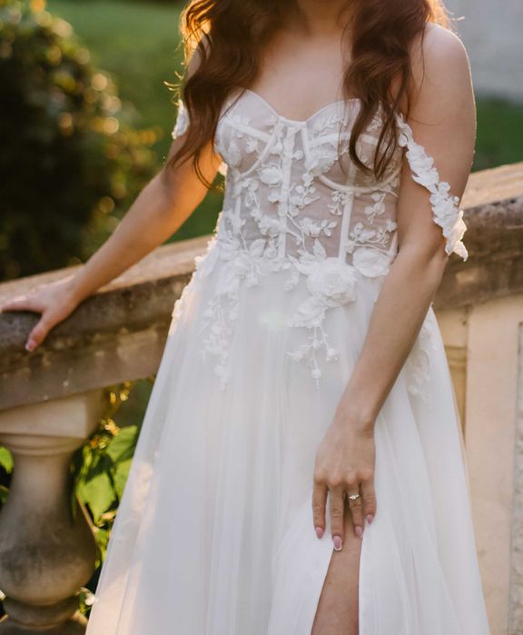 Suknia ślubna gorset, dwie wersje ramiączek + rękawki, welon gratis