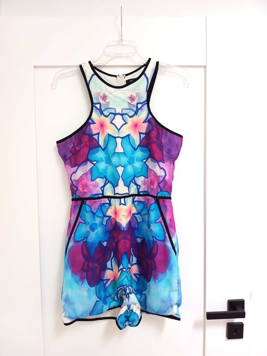 34XS galaxy niebieski fioletowy krótki damski bawełniany kombinezon