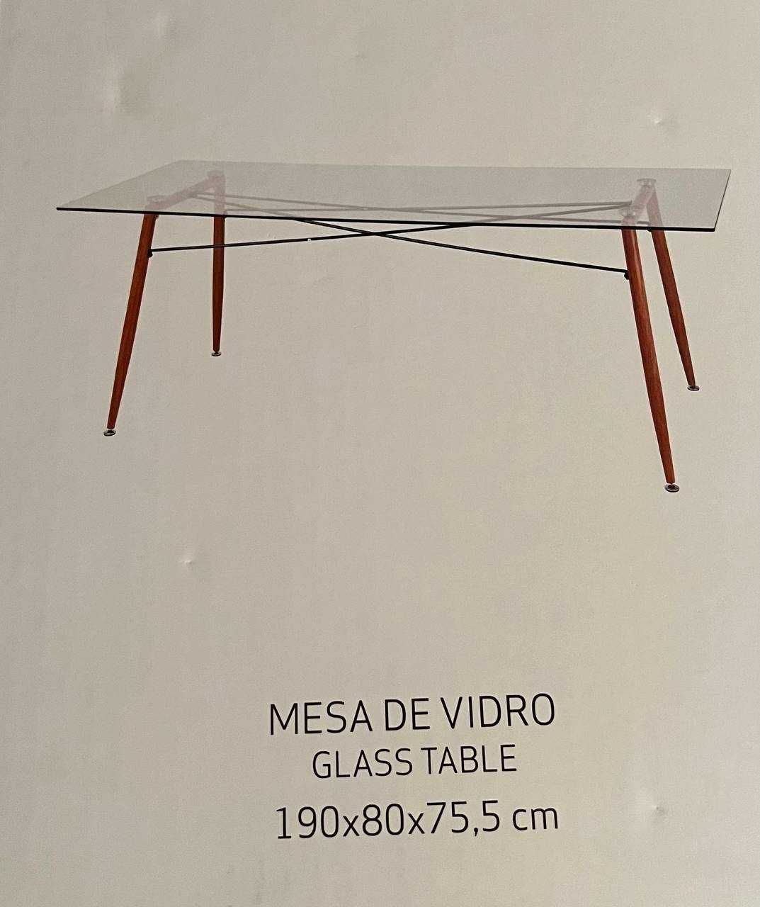 Mesa grande (190 x 80 cm) com tampo de vidro e 6 cadeiras Ikea.