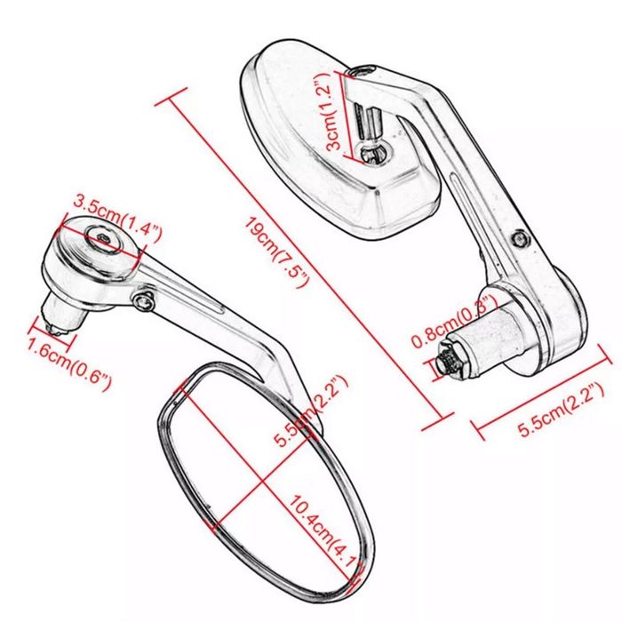 Par de espelhos ovais moto cafe racer