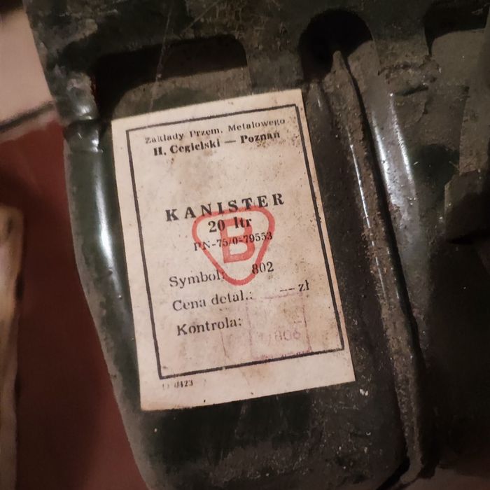 Kanister 20 l PRL orginalna papierowa metka!!!