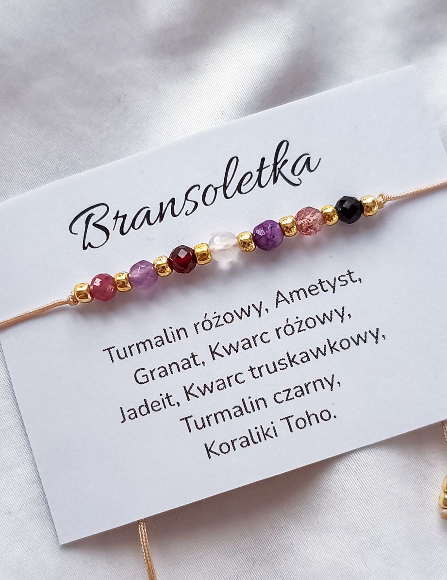 Bransoletka kamienie naturalne minerały granat jadeit ametyst kwarc