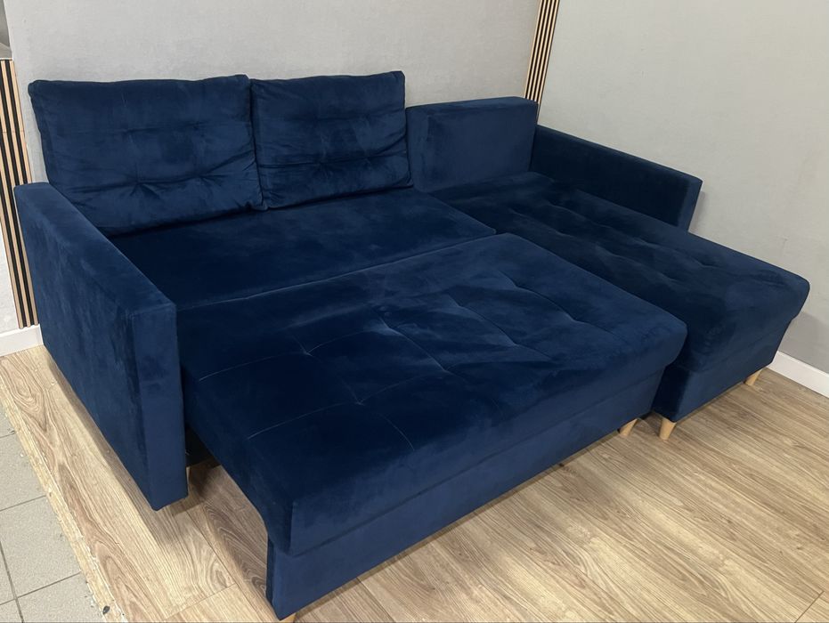 Narożnik pikowany habrowy granatowy sofa kanapa idealny okazja DOSTAWA