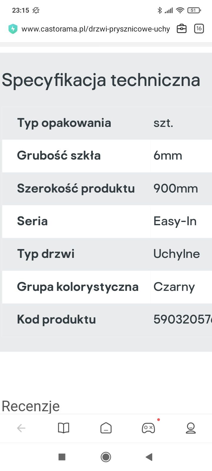 Drzwi prysznicowe uchylne easy-in 90 cm