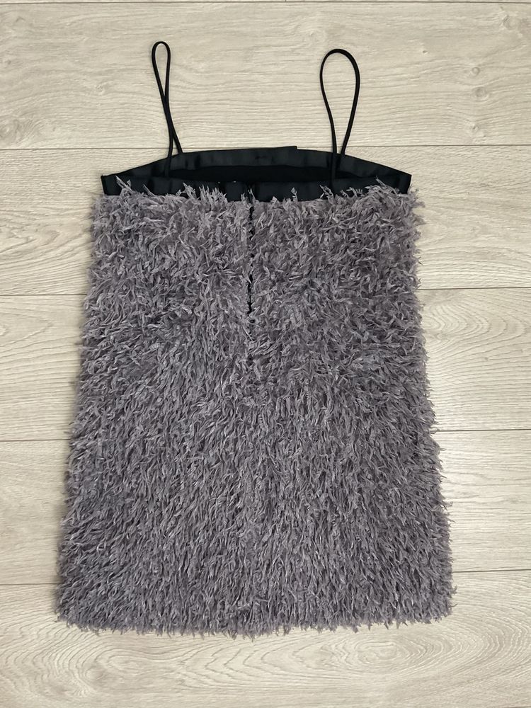 Zara sukienka mini z piór S fioletowa na ramiączkach idealny stan part