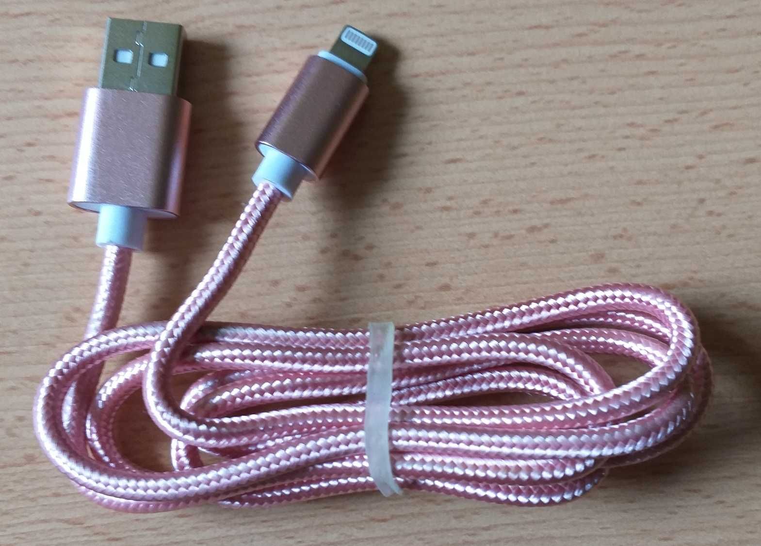 NOWY ! PRZEWÓD usb typu A na lightning 1 m Oplot Różowy