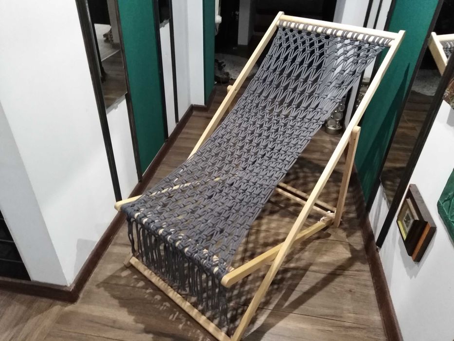 Składany leżak ogrodowy drewniany boho