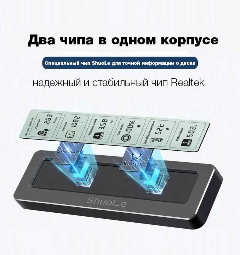 Внешний адаптер ShuoLe M.2 NVMe/NGFF 2280 SSD to USB 3.2 c экраном