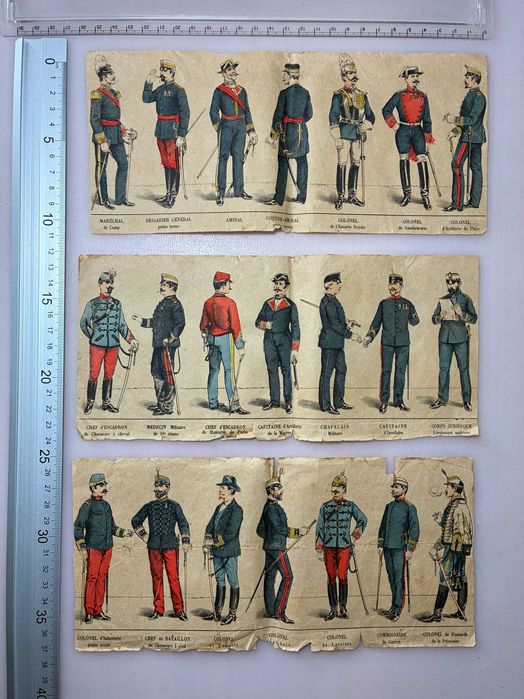 Tiras de figuras de soldados em papel antigas dos inícios de 1900