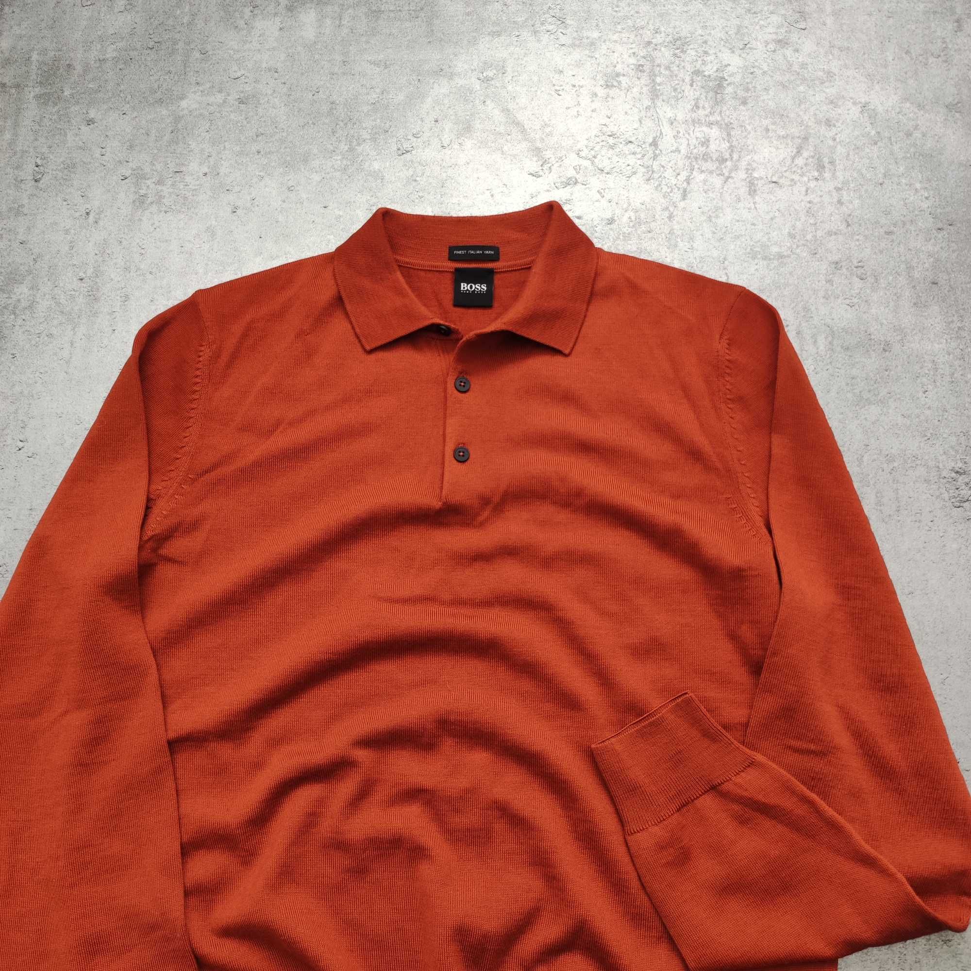 MĘSKI Elegancki Sweter Koszulka Polo Hugo Boss WEŁNA Premium Małe Logo