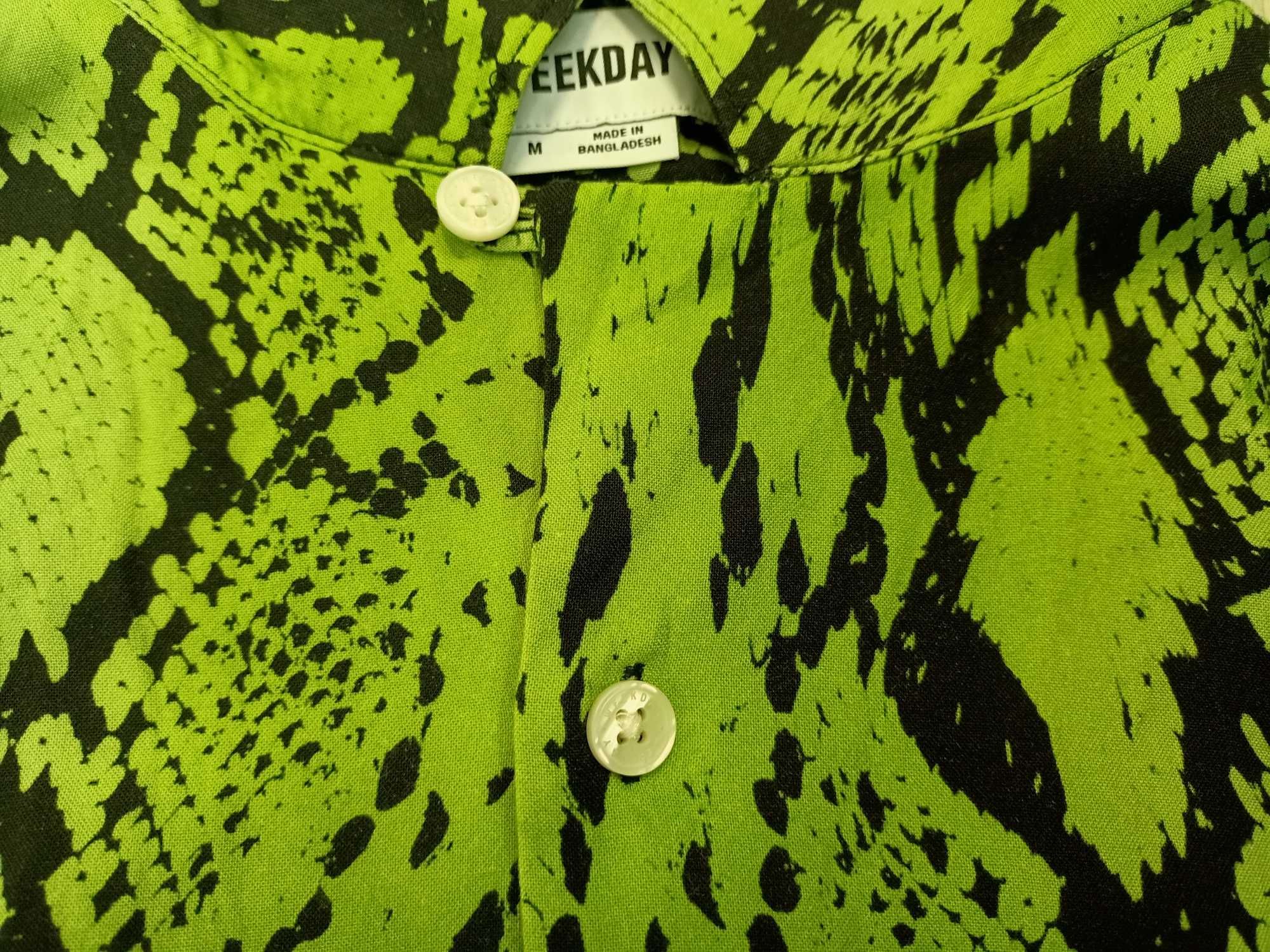 koszula imprezowa odjazdowa skóra zielonego węża krótki rękaw