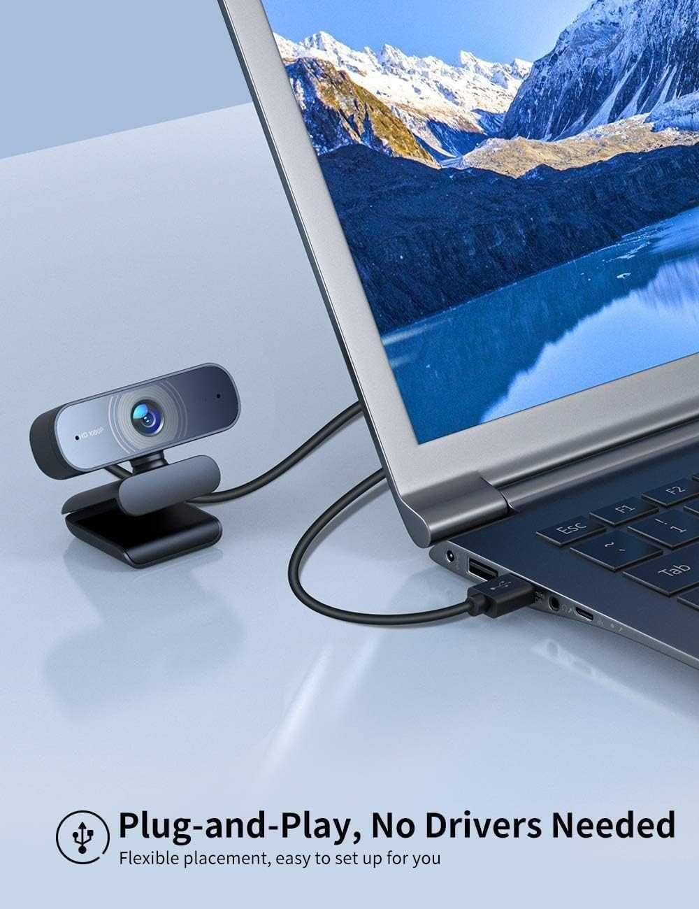 Kamera internetowa 1080P, kamera stacjonarna z dwoma mikrofonami,