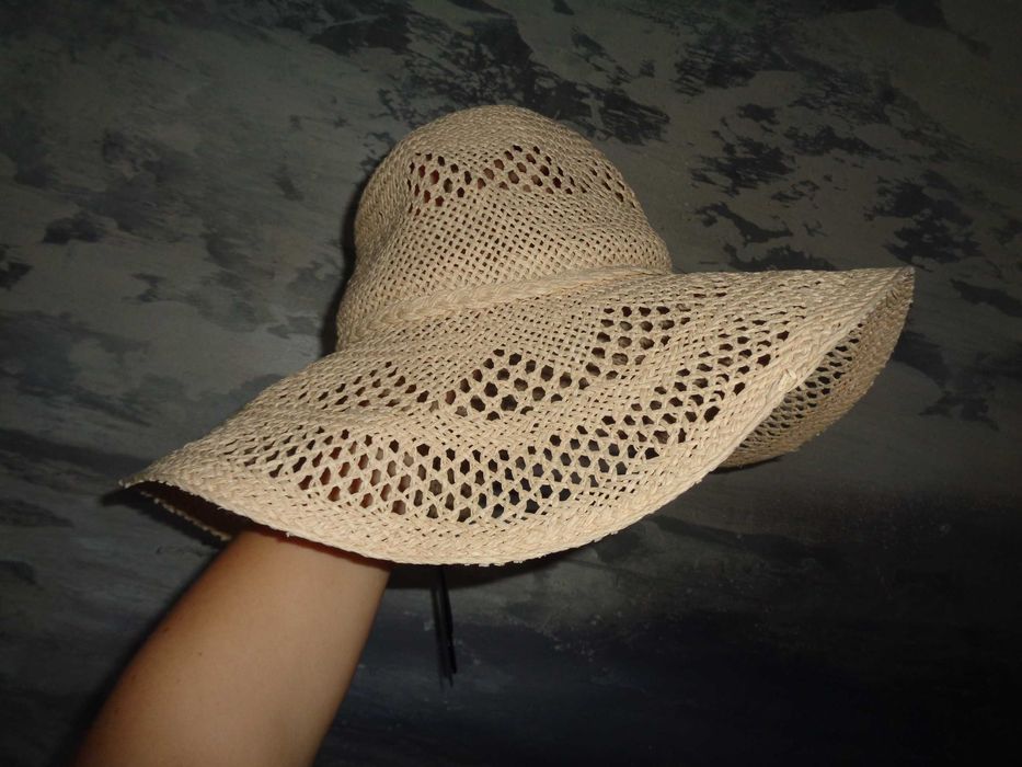 E-VIE śliczny NOWY modny beżowy letni kapelusz z szerokim rondem