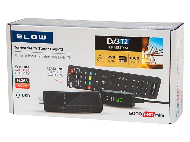 Mini tuner cyfrowy telewizji naziemnej DVB-T2 USB Blow 6000FHD + pilot