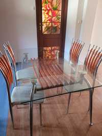 Stół szklany 90cm x 150cm szkło hartowane i drewno cztery krzesła