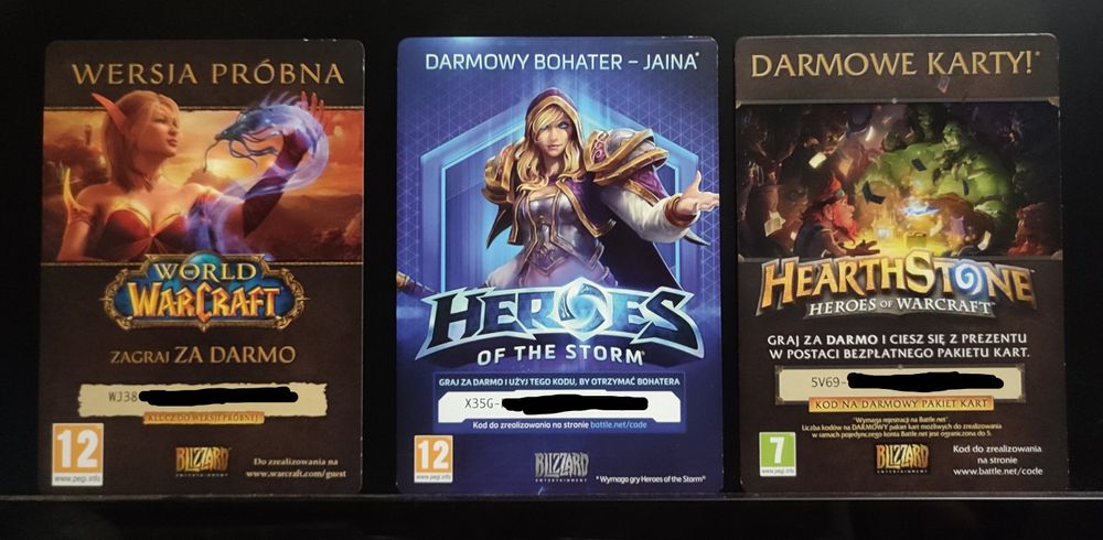 Kody Heartstone Pakiet kart/HeroesOfThe Storm Jaina/WoW wersja próbna