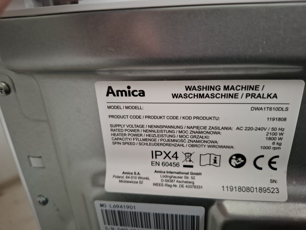 Pralka Amica DWA1T610DLS 6kg 1000obr/min