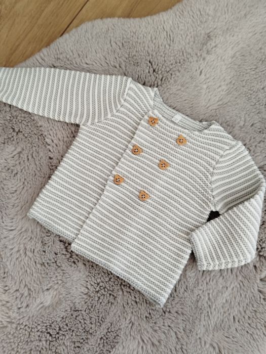 Śliczny sweterek w paski szaro biały 68/74