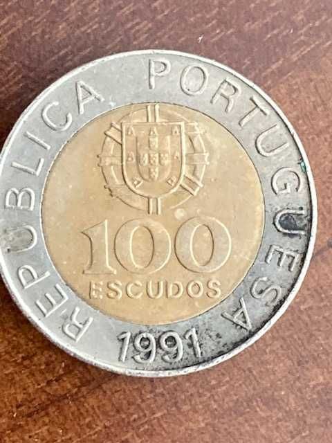 2 moedas bimetálicas 100 escudos (100$00), 1991, bordo com 10 sectores