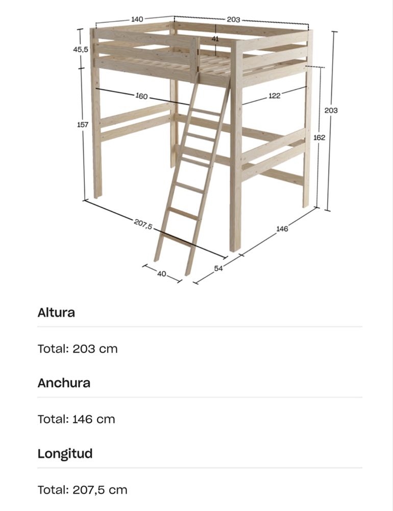 Cama Alta com Colchao e Mesa estudo da LUFE