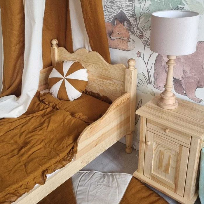 Łóżko dziecięce retro drewno 160x80 cm w zestawie z szafką nocną