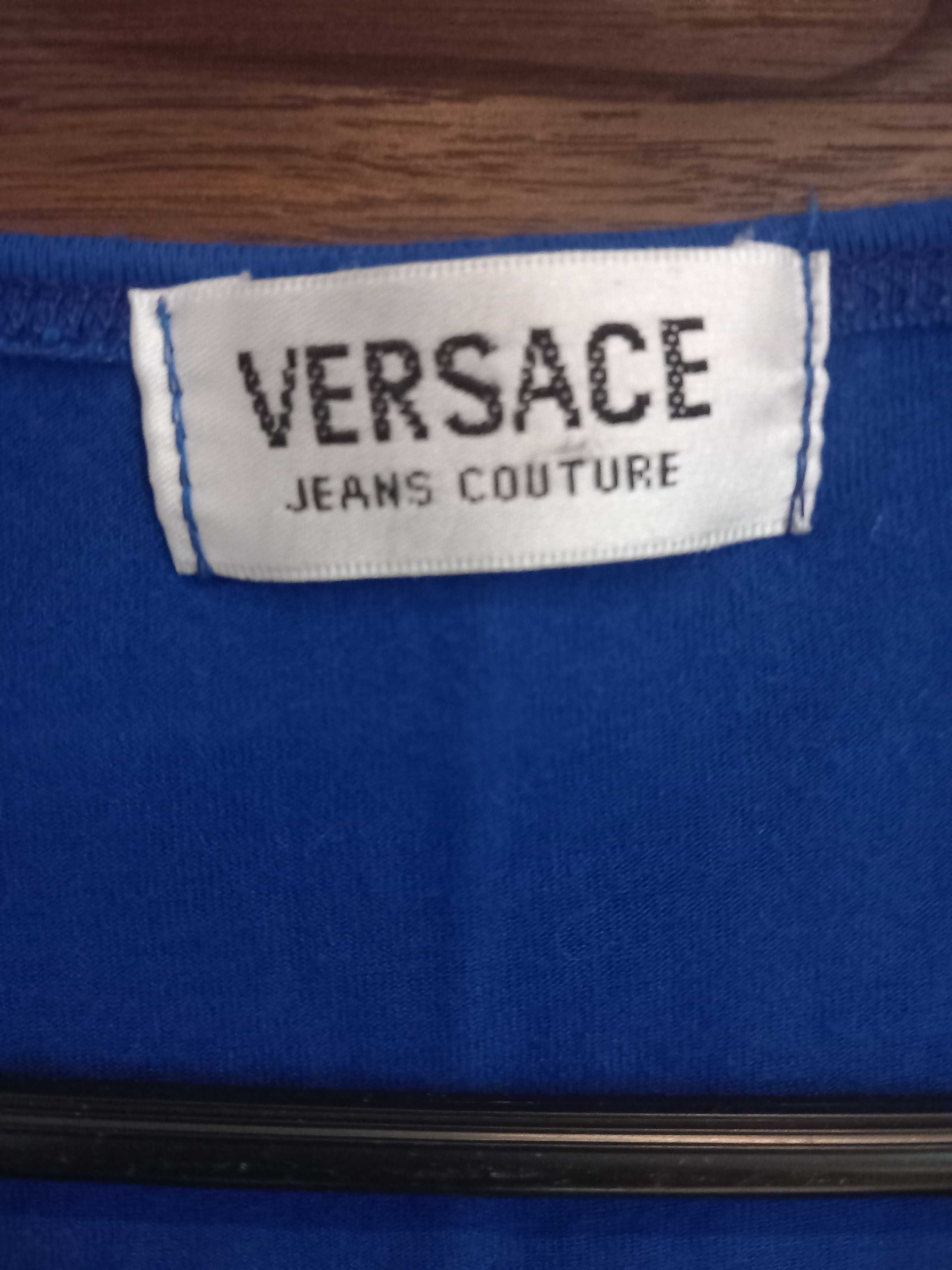 Granatowa bluzka koszulka t-shirt, krótki rękaw, Versace Jeans Couture