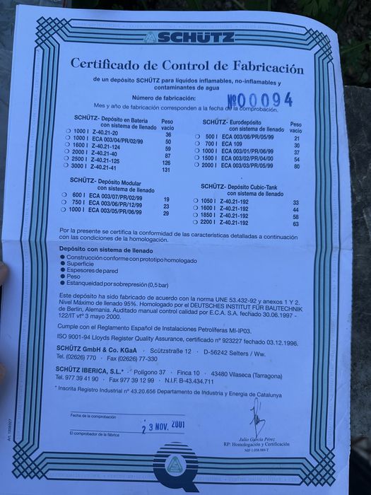 Depósito 700 litros SCHUTZ