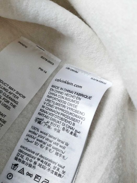 Sweter Calvin Klein, ecru, NOWY z metką, wełniany, 100% wełny