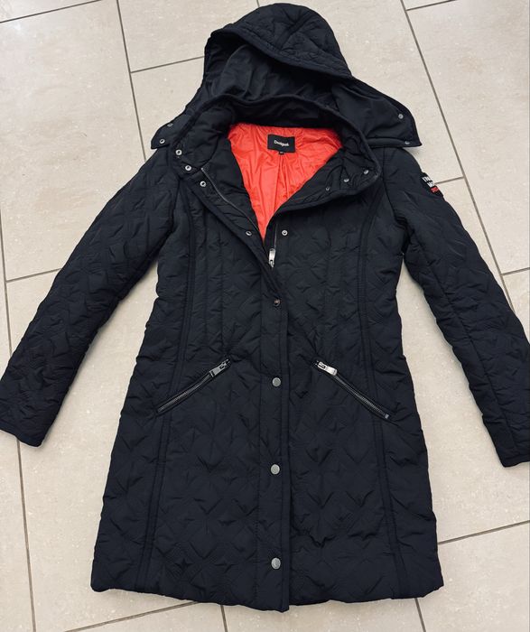 Desigual Pikowany płaszcz/kurtka ocieplana, kaptur damska L extra stan