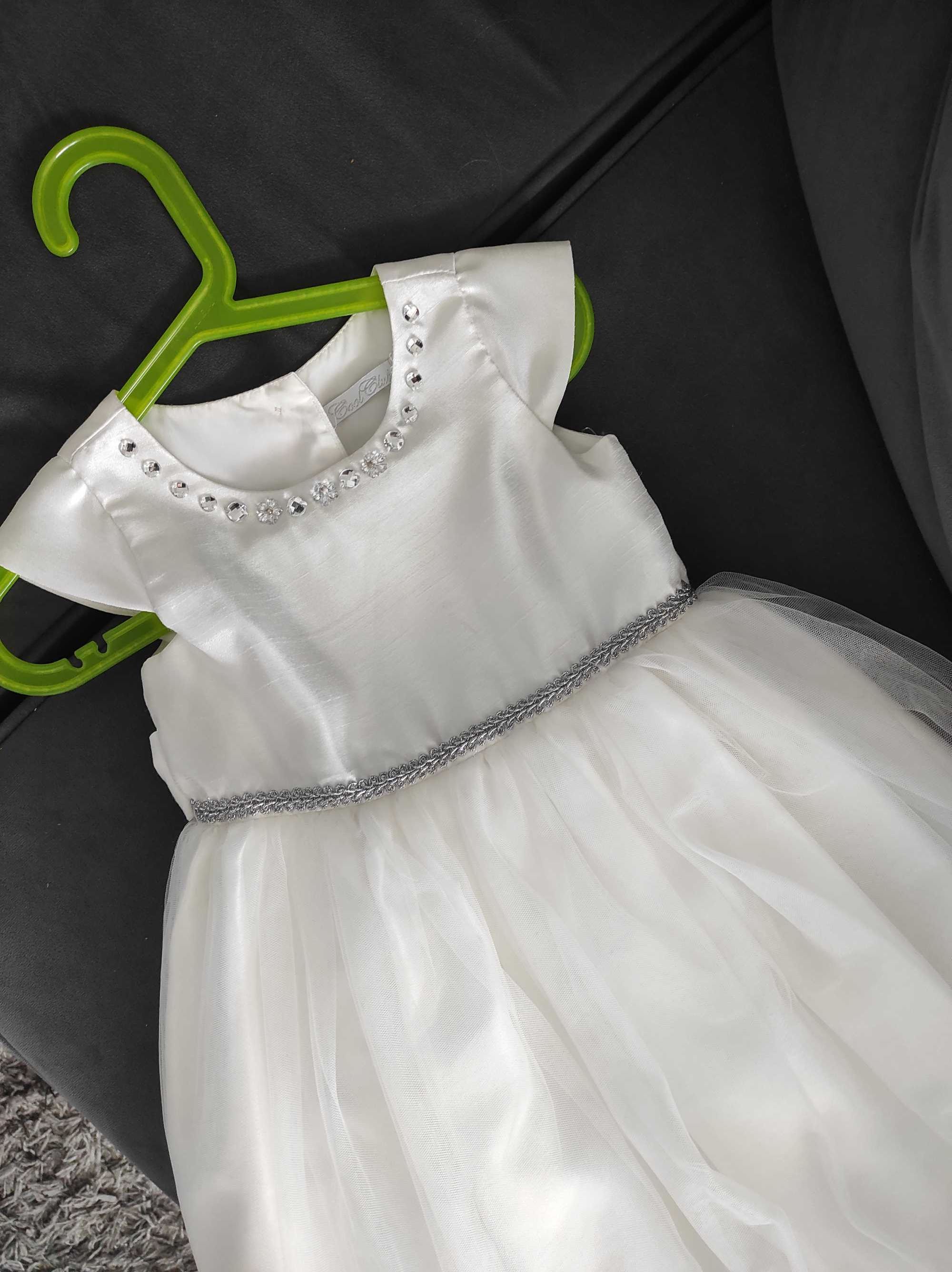 Piękna tiulowa biała sukienka 98cm