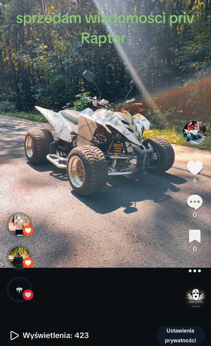 Yamaha Raptor 350 homologacja pojazd samochodowy inny kat B