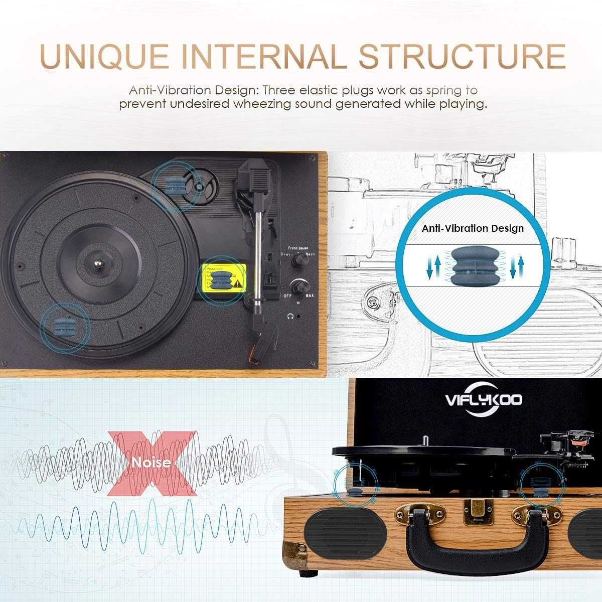 Gramofon VIFLYKOO C5  RETRO walizka głośniki USB/AUX/RCA BT