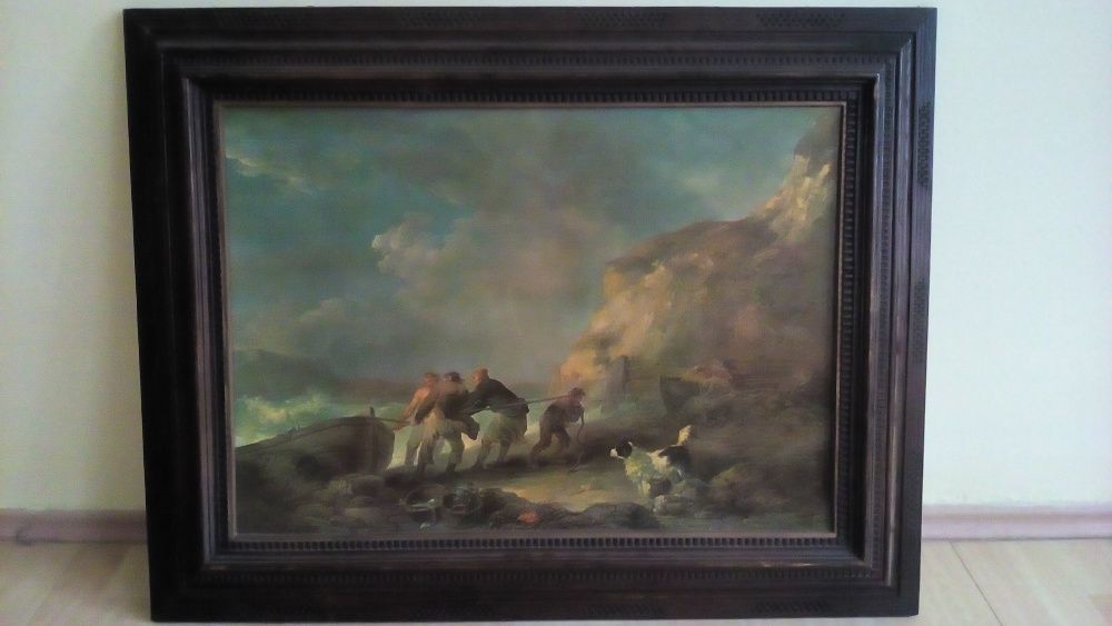 Obraz olejny Rybacy ciągnący barkę