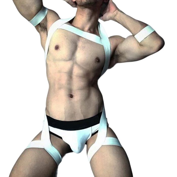 Męska elastyczna uprząż harness na klatkę i uda + opaski na ręce