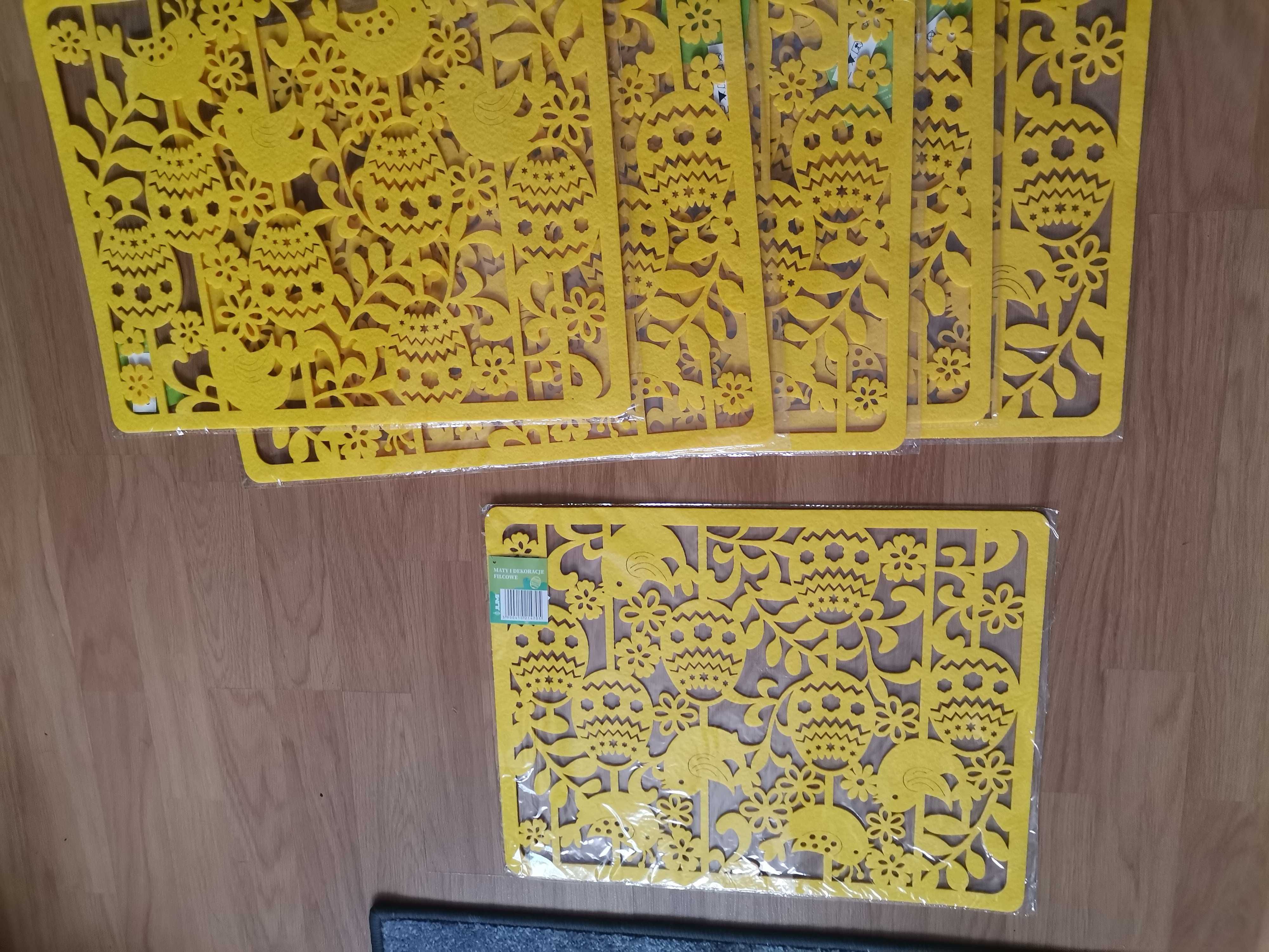 Zestaw 6 nowych żółtych filcowych dekoracyjnych mat na stół