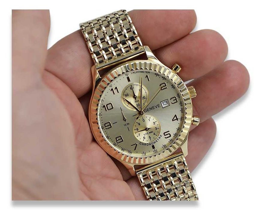 Złoty zegarek 14k 585 z bransoletą męski Geneve mw007y&mbw013y