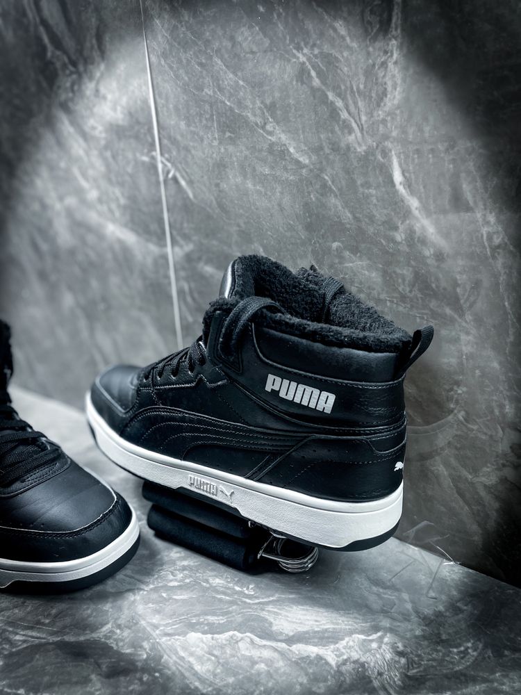 Czarne Męskie Zimowe Botki Sznurowane «Puma» Skórzane Buty / 43