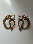 Duże złote kolczyki smok Japonia Korea japan korean dragon earrings