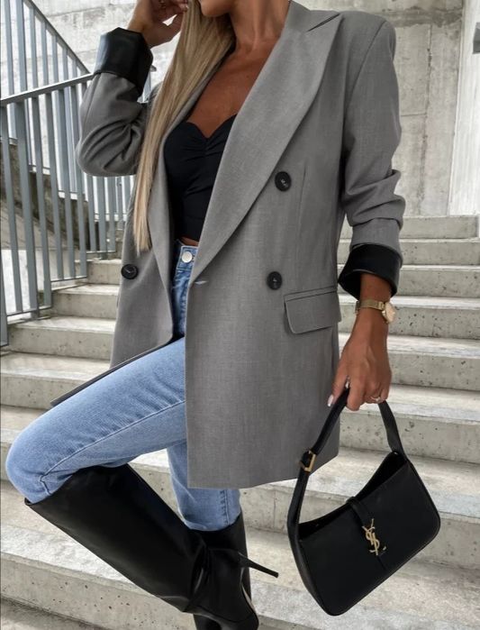 Marynarka dłuższa szara EDAN oversizowa Xs/34