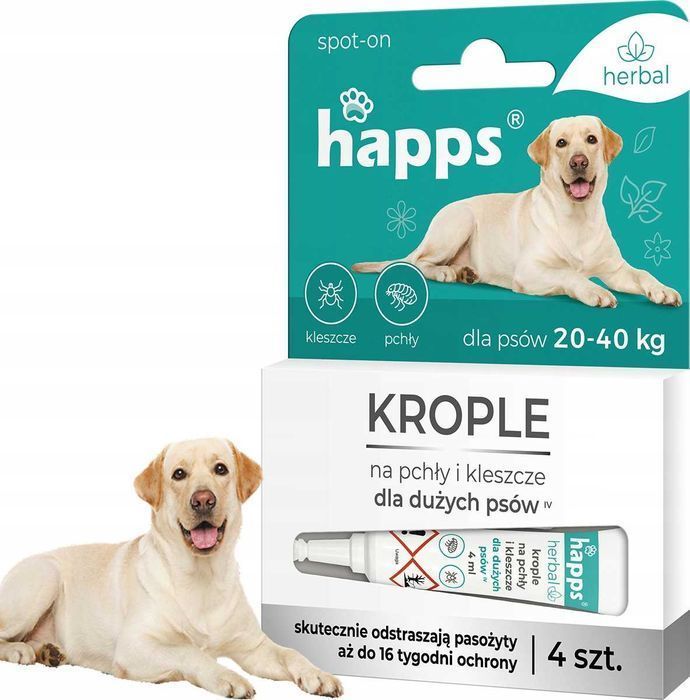 Happs Herbal - Krople Na Pchły I Kleszcze Dla Dużych Psów 20-40Kg 4szt