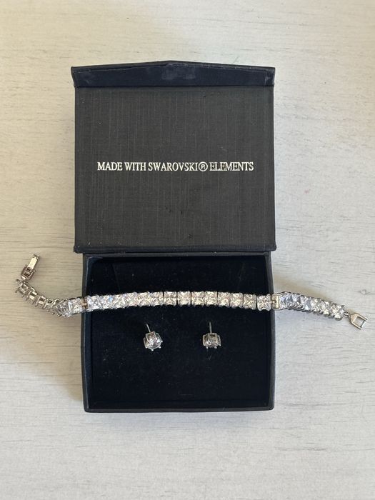 Conjunto brinco e pulseira swarovski prata